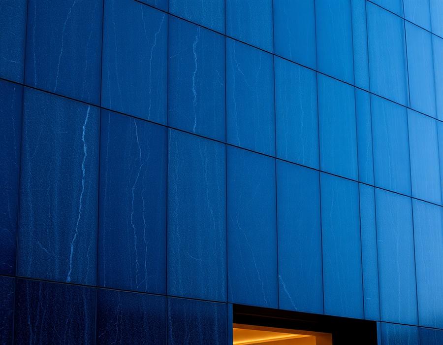Dark granite clad building facade