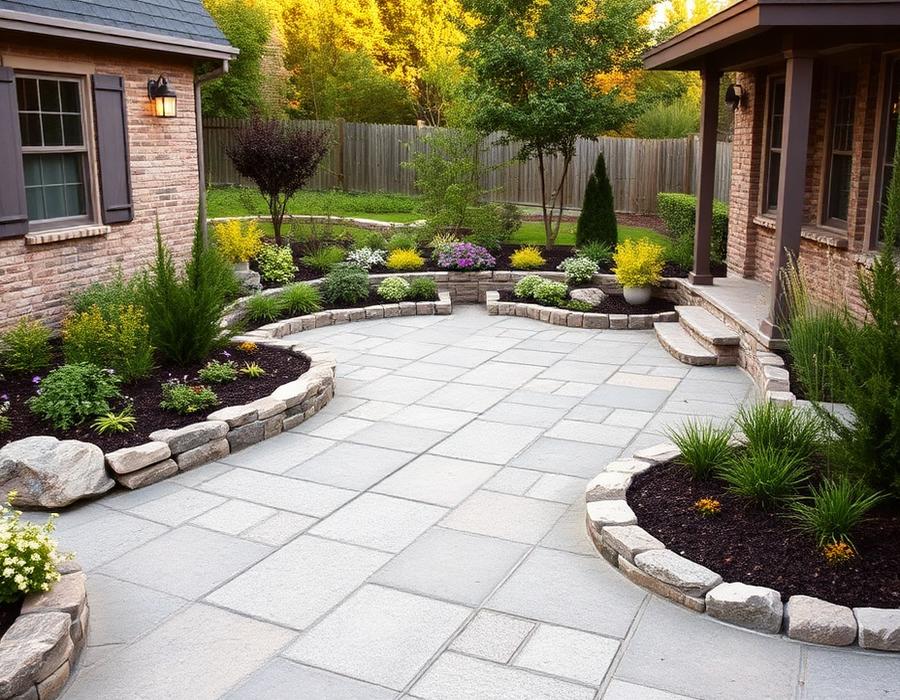 Landscaped courtyard with granite paving